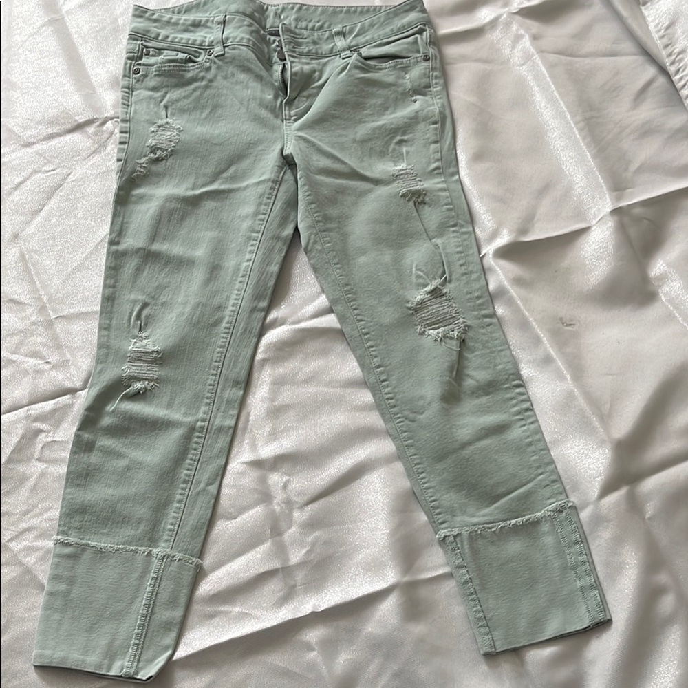 New York & Company Mint Distressed Ankle Jeans